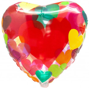 Шар Сердце, с разноцветными сердечками, Прозрачный