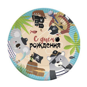 Тарелки бумажные Пираты С Днем Рождения! 18см Тарелки бумажные Пираты С Днем Рождения! 18см