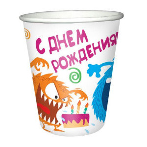 Стаканы бумажные Монстрики 200мл Стаканы бумажные Монстрики 200мл
